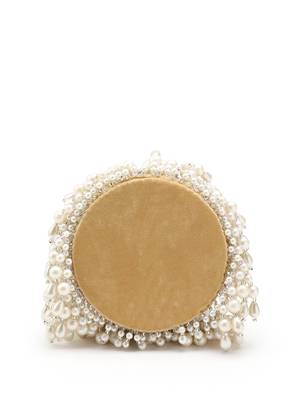 dewdrop fringe camel brown & pearl white ornate embellished velvet potli 8