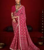 pink color velvet tussar silk blend beautiful partywear saree