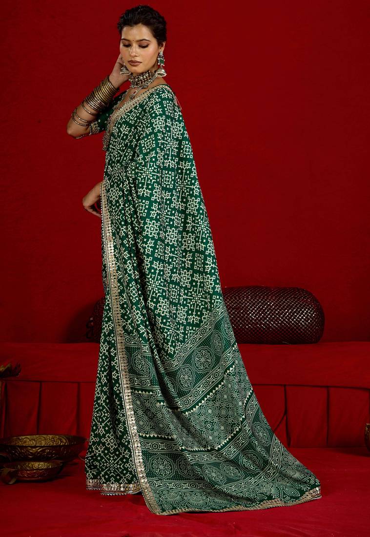 green color velvet tussar silk blend beautiful partywear saree