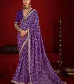 purple color velvet tussar silk blend beautiful partywear saree