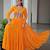 Yellow Faux Georgette Printed Gown for Women | Semi Stitched Lightweight Partywear & Casual Wear Gown