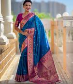firozi color paithani silk blend fabric woven meenakari jacquard saree