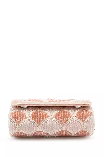 blush & bead pink & pearl white floral crystal beaded velvet clutch