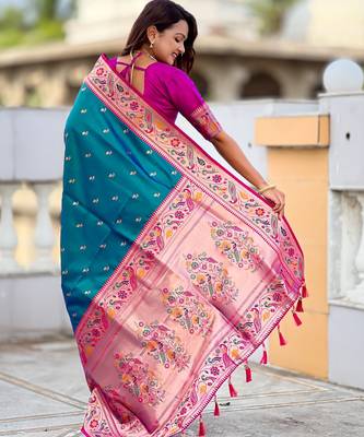 rama paithani silk blend woven meenakari jacquard saree 2