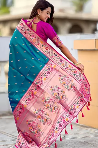 rama paithani silk blend woven meenakari jacquard saree