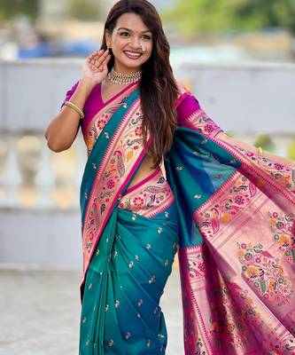 rama paithani silk blend woven meenakari jacquard saree 3