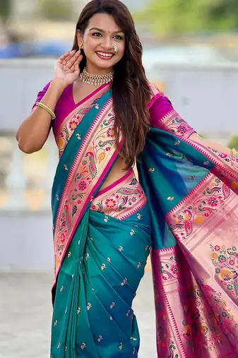 rama paithani silk blend woven meenakari jacquard saree