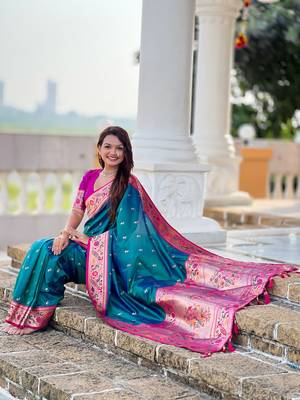 rama paithani silk blend woven meenakari jacquard saree 5
