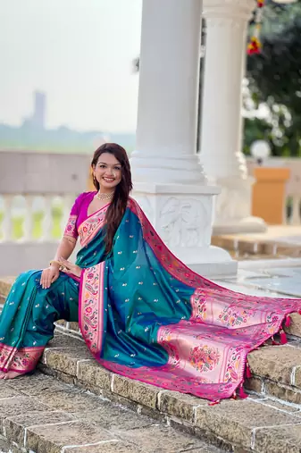 rama paithani silk blend woven meenakari jacquard saree