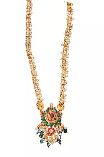 Handcrafted peacock pendant pearl necklace set for women