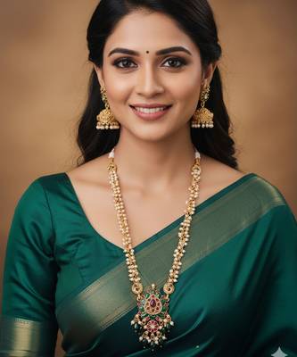 Handcrafted peacock pendant pearl necklace set for women 5