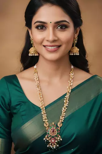 Handcrafted peacock pendant pearl necklace set for women