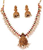 Gold plated lakshmi temple necklace with color stones