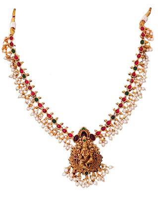 Gold plated lakshmi temple necklace with color stones 2
