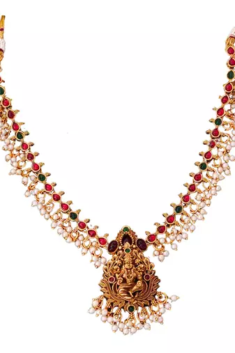 Gold plated lakshmi temple necklace with color stones