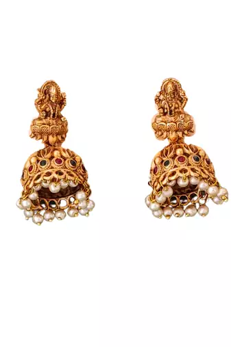 Gold plated lakshmi temple necklace with color stones