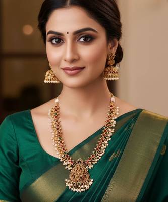 Gold plated lakshmi temple necklace with color stones 4