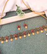 Traditional temple coin choker necklace set with earrings