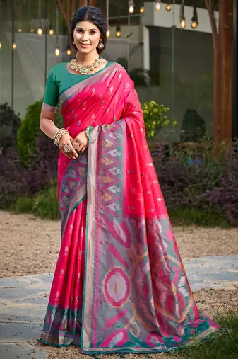 red color soft silk blend fabric woven designer partywear saree