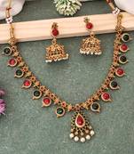 Traditional multi-stone temple necklace set with jhumka earrings