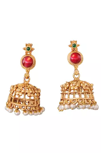Traditional multi-stone temple necklace set with jhumka earrings