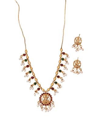 Classic antique finish lakshmi necklace with matching earrings 2