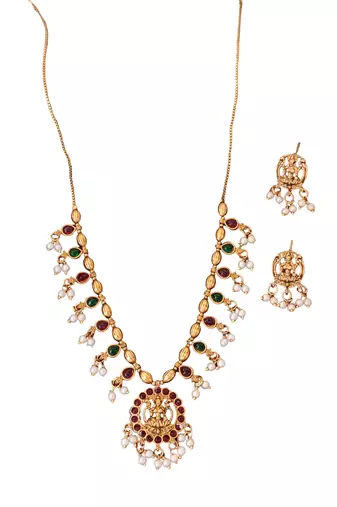 Classic antique finish lakshmi necklace with matching earrings