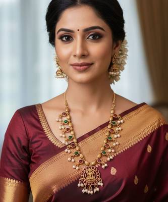 Classic antique finish lakshmi necklace with matching earrings 5