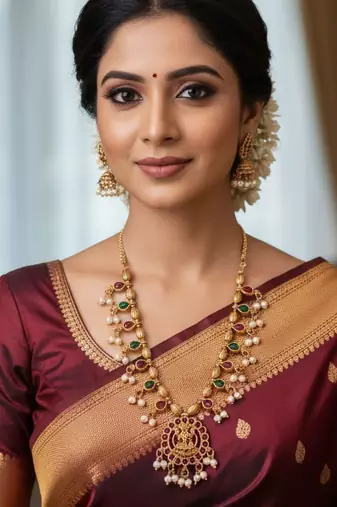 Classic antique finish lakshmi necklace with matching earrings