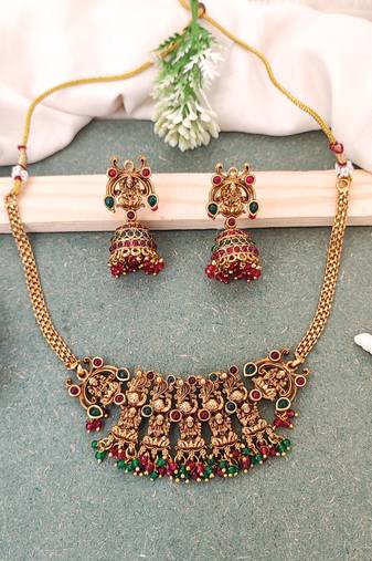 Antique temple jewellery set with goddess lakshmi motifs