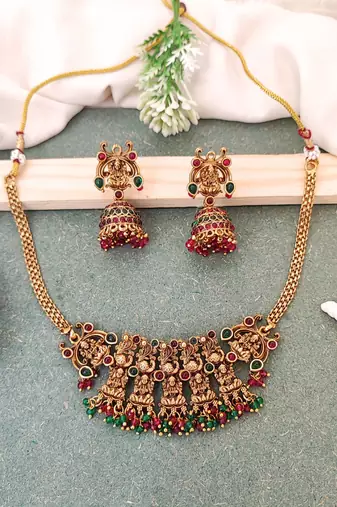 Antique temple jewellery set with goddess lakshmi motifs