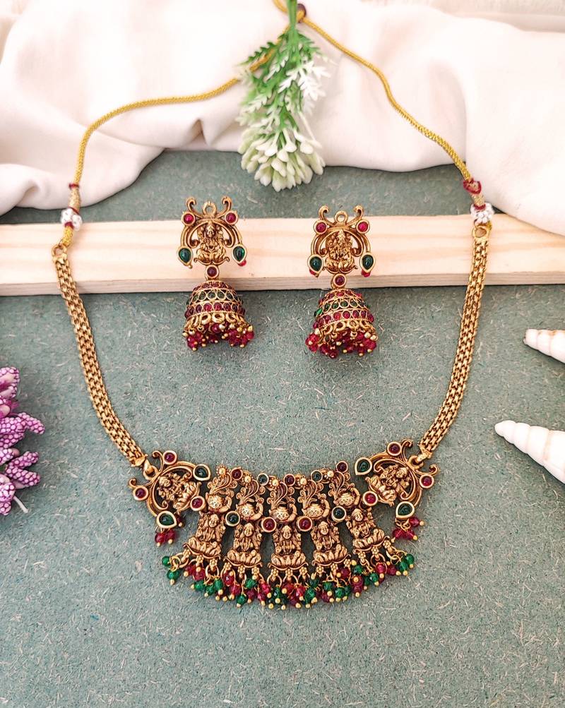 Antique temple jewellery set with goddess lakshmi motifs