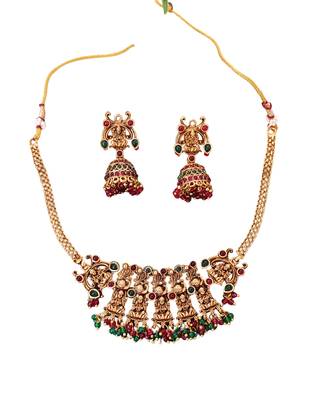 Antique temple jewellery set with goddess lakshmi motifs 2