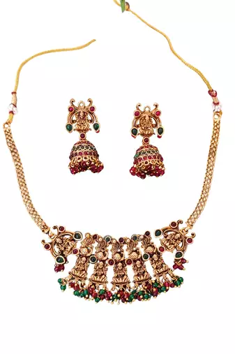Antique temple jewellery set with goddess lakshmi motifs
