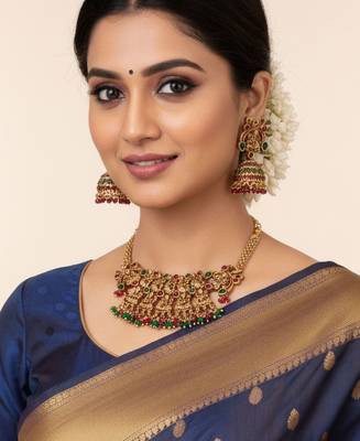Antique temple jewellery set with goddess lakshmi motifs 5