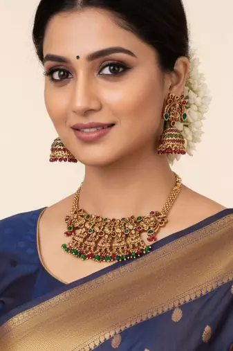 Antique temple jewellery set with goddess lakshmi motifs