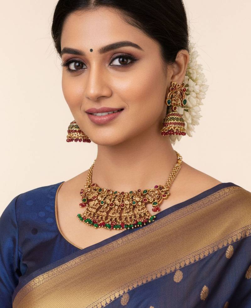 Antique temple jewellery set with goddess lakshmi motifs