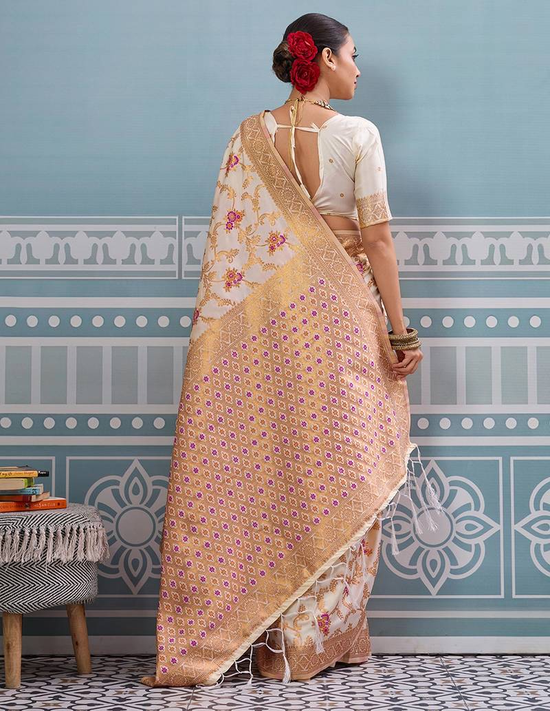 cream color girlie woven designer ethnic saree