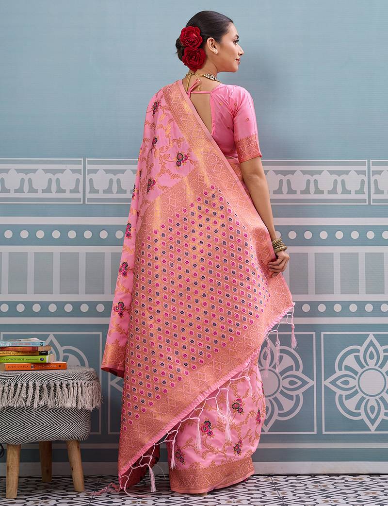 light pink color girlie woven designer ethnic saree