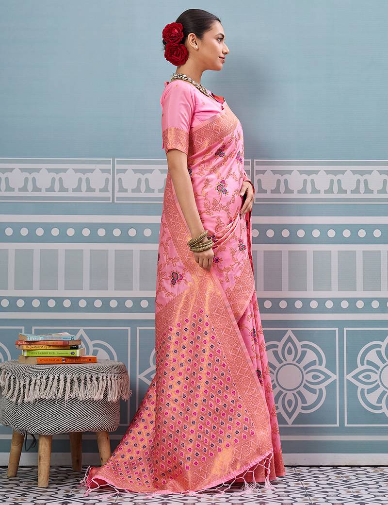 light pink color girlie woven designer ethnic saree