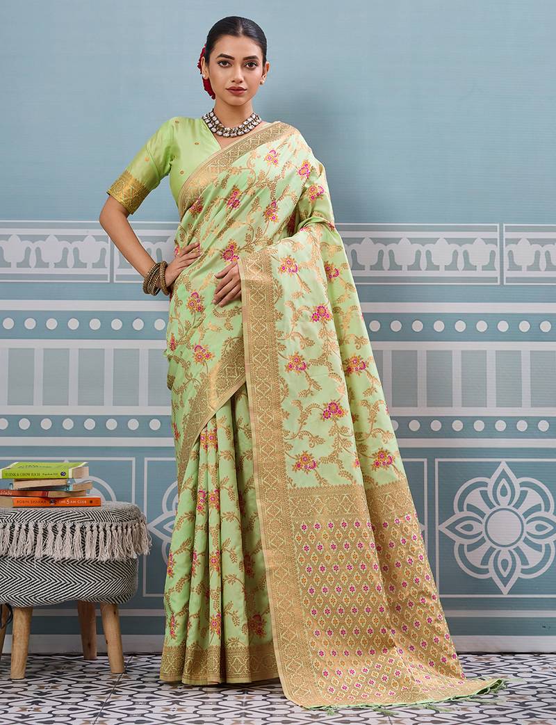 sea green color girlie woven designer ethnic saree