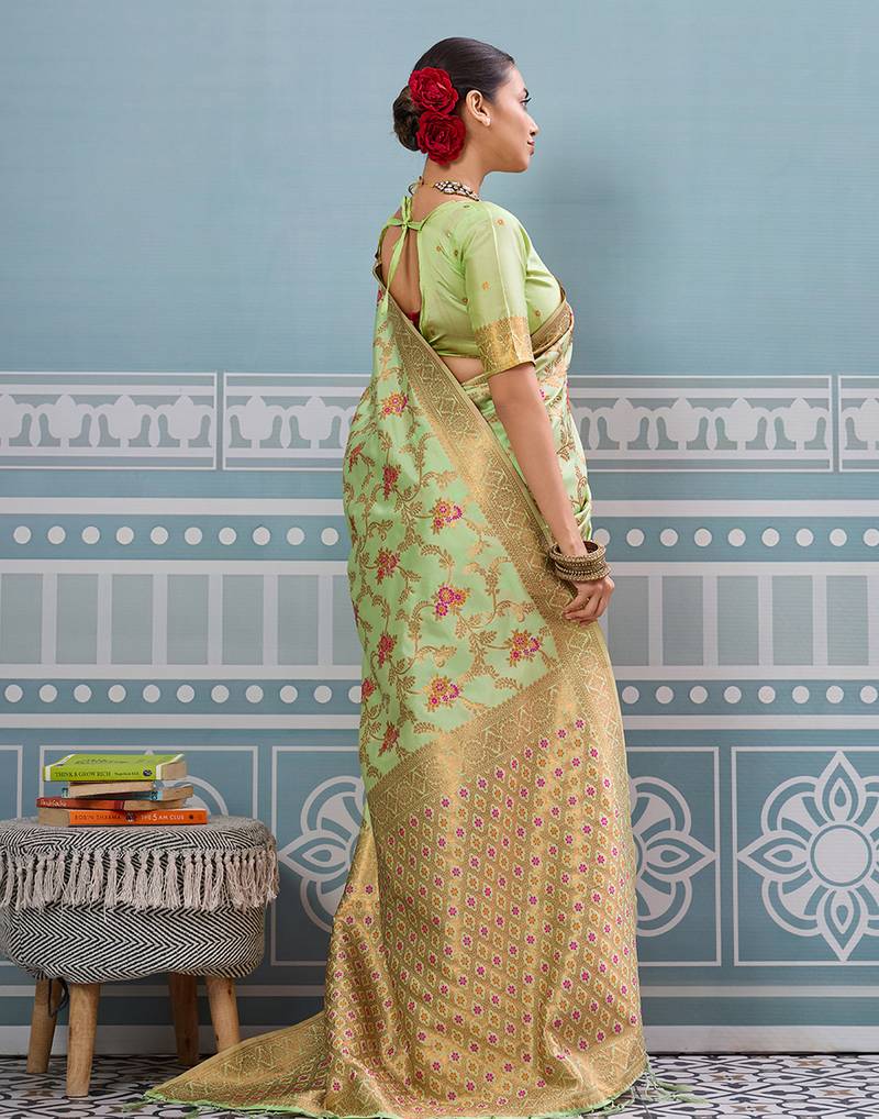 sea green color girlie woven designer ethnic saree