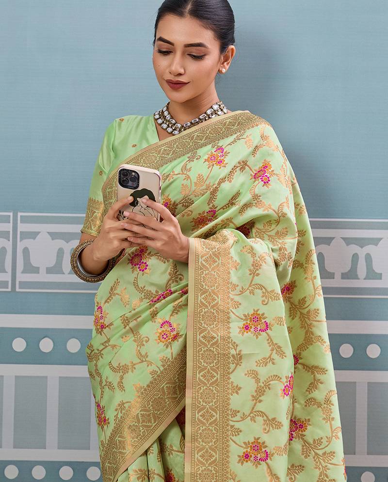 sea green color girlie woven designer ethnic saree