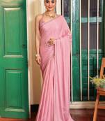pink color satin fabric fancy swarovski work partywear saree