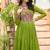 Parrot Green Faux Georgette Kutchi Gamthi Printed Gown for Women | Semi Stitched Festive & Traditional Wear Gown