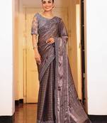 grey color cotton fabric embroidery work partywear saree