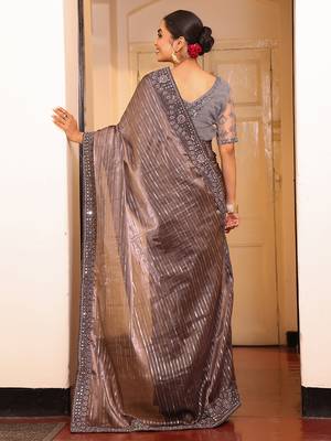 grey cotton embroidery work partywear saree 2
