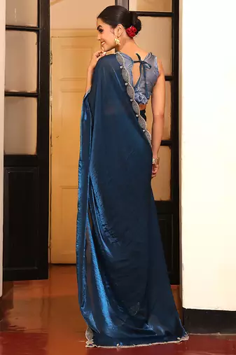 teal cotton fancy swarovski work partywear saree