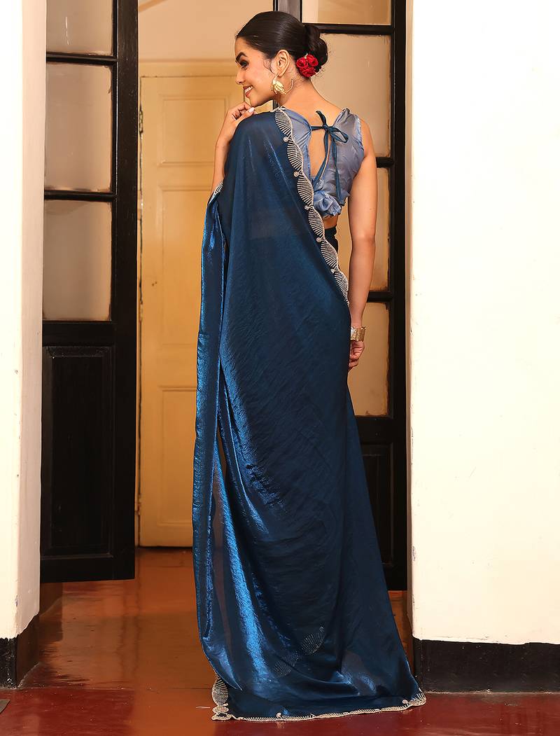 teal color cotton fabric fancy designer swarovski work partywear saree