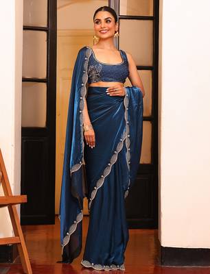 teal cotton fancy swarovski work partywear saree 4